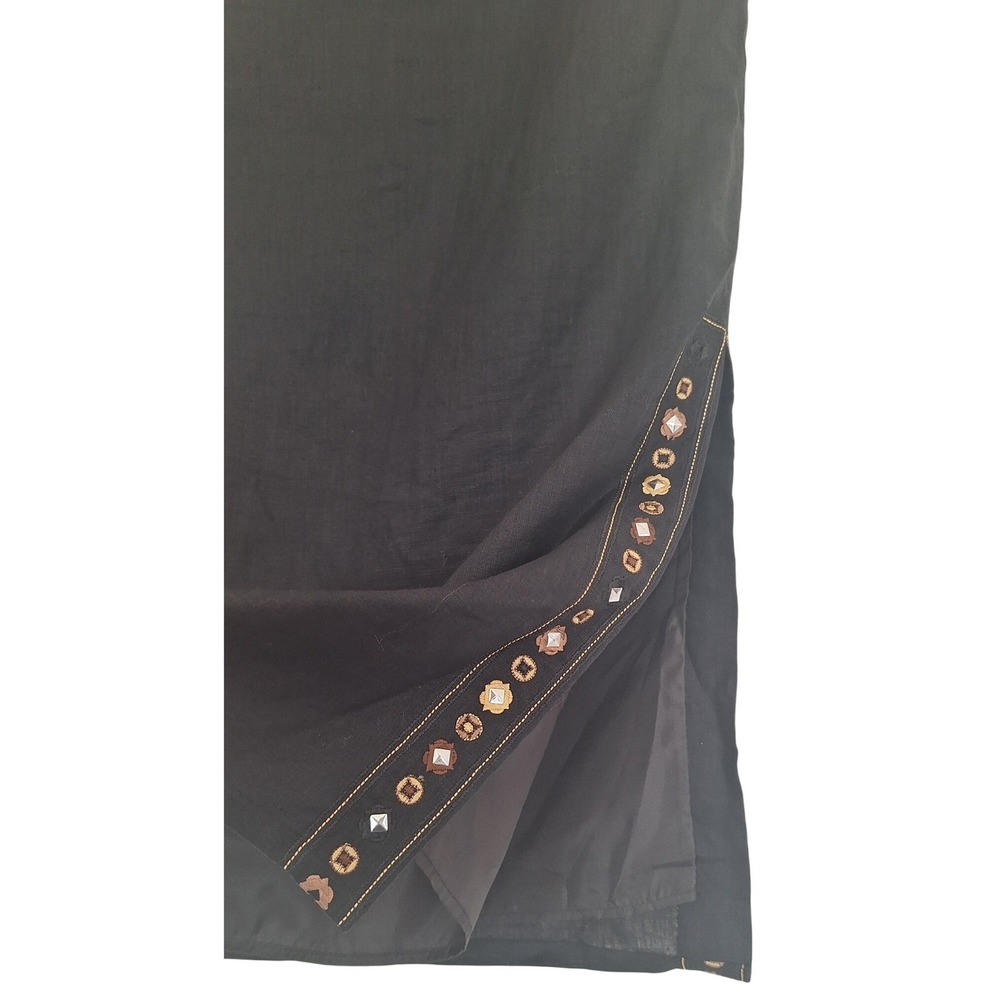 Richard Malcolm Black Embroidered Linen‎ Blend Pencil Skirt Women's Size 12 - Picture 2 of 8